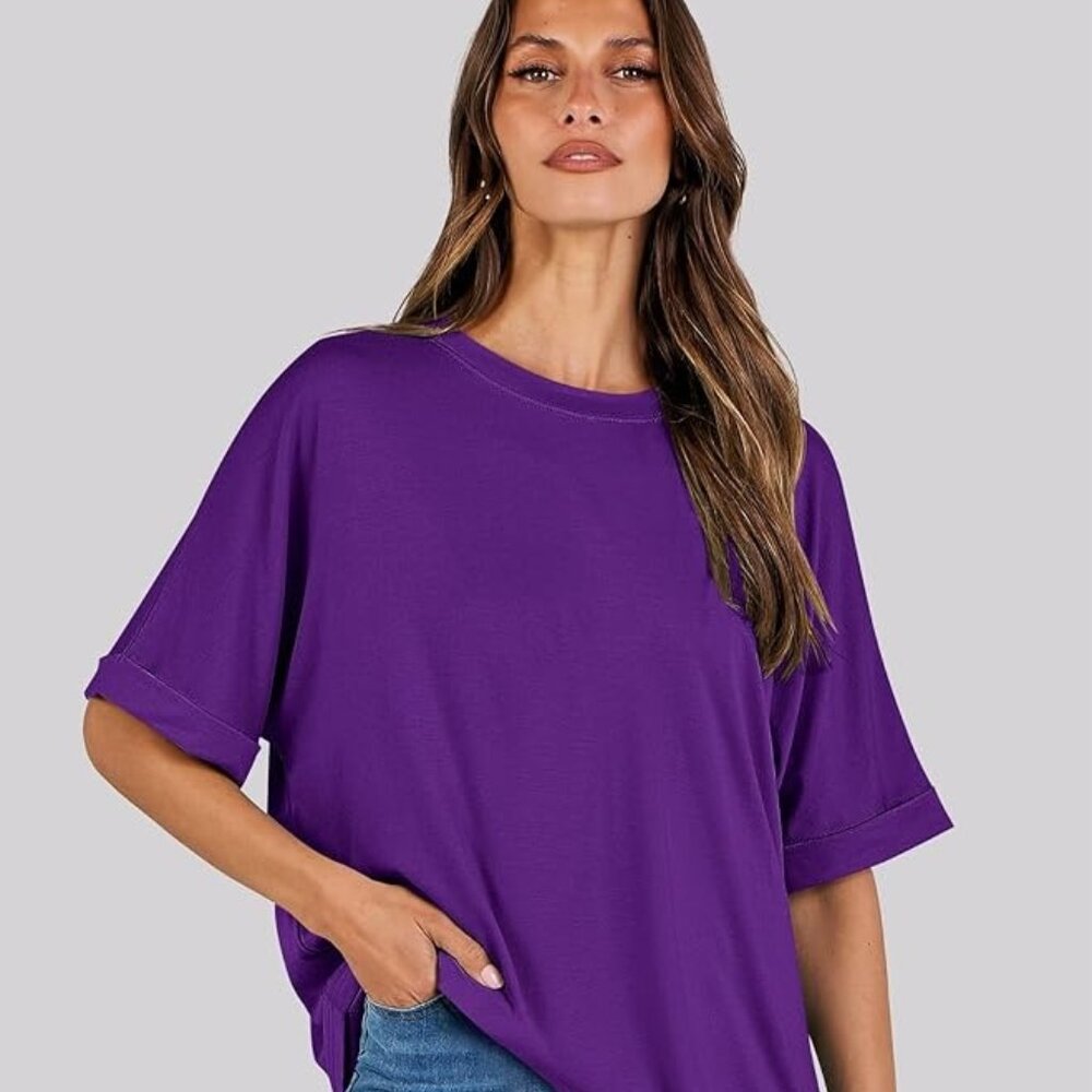 Womens Tops Oversized T Shirts Short Sleeve Crewneck Summer Casual Loose Basic T